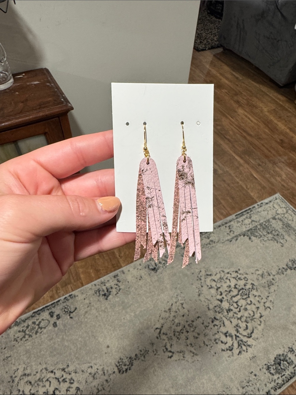 Pink Fringe Leather Drop Earrings - Gold Hardware